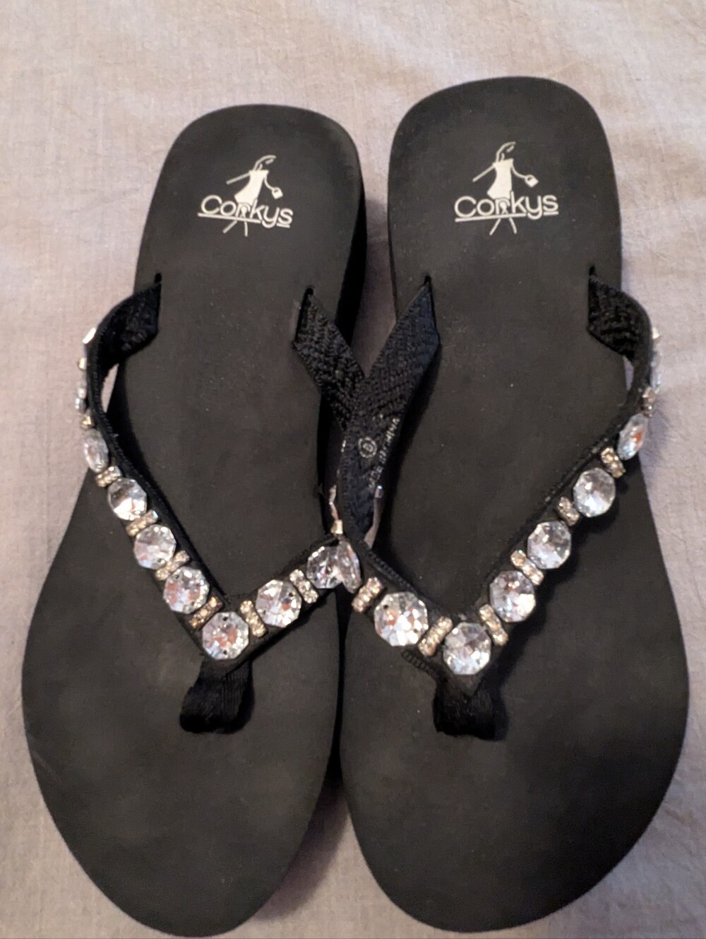 Corky's Black Crystal Embellished Women's Wedge Flip Flops
